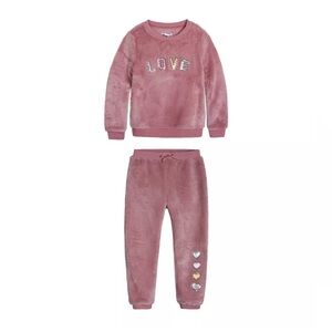 NWT Pink Love Fleece Sweatshirt and Joggers Set Warm for Girls Size 3, 4
